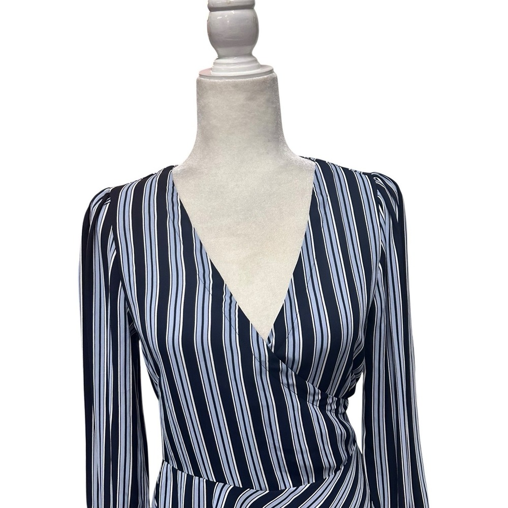 Ann Taylor LOFT Women Size XS Blue Striped Long Sleeve Peplum Tie Wrap Tunic NEW - Picture 3 of 10